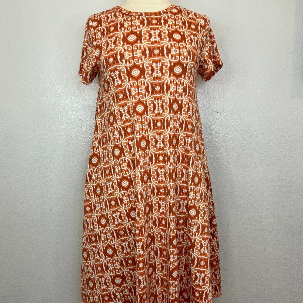 LuLaRoe Jessie Orange White Geometric Print Dress with Pockets Size XS